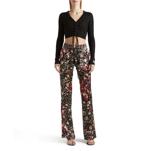 ETRO BLACK BROWN MULTI FLORAL VISCOSE TROUSERS MODEL 19212 SIZE IT 44 / US 8 NWT - Picture 16 of 17